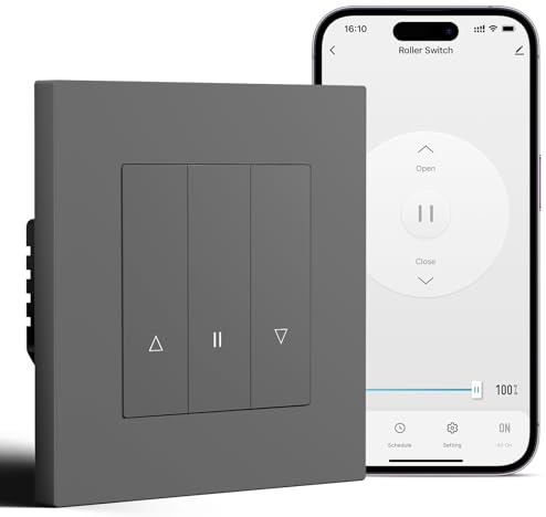BSEED Smart Zigbee Interruptor para Persianas Compatible con Alexa/Google Home/Tuya,Smart Interruptor Empotrado Marco de PC con Temporizador(Requiere Cable Neutro y Gateway Hub),Gris