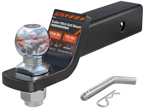 AC-DK Trailer Hitch Ball Mount for 2 inch Receiver,2 inch Drop Hitch,with 2-Inch Ball,7,500 lbs Capacity Ball Hitch, 750lbs Tongue Weight,Includes Hitch Pin