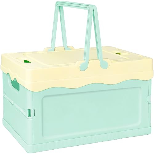 Tobeso-Nuoze Kleine Klappbox mit Deckel Faltbare Aufbewahrungskorb Stabiler Klappkiste mit Henkel 30 * 22cm Aufbewahrungsbox Kunststoffbox für Schrank/Wohnzimmer/Küche/Büro (Blau)