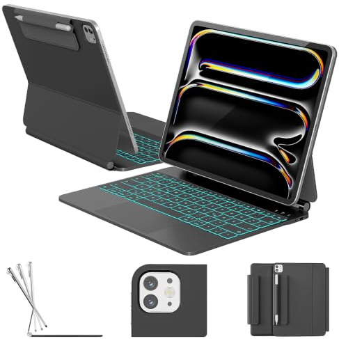 RAYMCRAFT für iPad Pro 13 Zoll (M5/M4, 2025/2024) Hülle mit Tastatur, Magic Keyboard für iPad Pro 13, 11-Farbige Hintergrundbeleuchtung, Multi-Touch Trackpad mit Stifthalter, Magnetständer, Schwarz