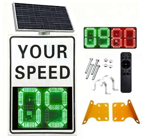 moupeaktain Solar Powered Radar Speed Limit Feedback Sign, Solar Powered Your Speed LED Aluminum Radar Speed Display Sign, Road Warning Sign Adjustable Max Limit White-50×70cm