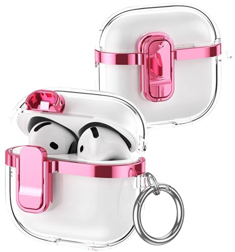 Fofvccv Klare Hülle für Airpods Pro 2 mit Karabiner - DTM Rosa | Transparent Shockproof TPU Case Vergilbungsresistent Vollschutz mit Sicherheitsriegel Front LED Sichtbar für Airpods Pro 2