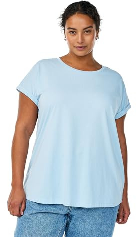 Zizzi T-Shirt Damen große Größen - Baumwollmix, Rundhals, Relaxed Fit | Basic Oberteil aus 60% Baumwolle und 40% Polyester, Rundhals mit Umschlagärmeln, relaxed für Alltag und Büro
