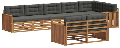 vidaXL Outdoor-Sofagarnitur mit Kissen 8 pcs Natur und Anthrazit, Modulares Outdoor-Sofa-Set, Robustes Garten-Lounger, Acacia-Möbel für Terrasse, Moderne Sitzgelegenheit