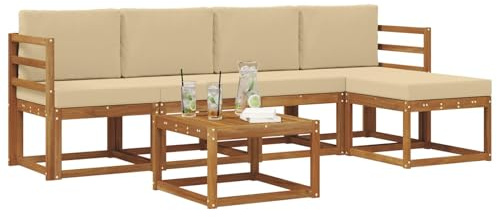vidaXL Outdoor-Sofagarnitur 6 pcs Natur und Beige Massivholz Akazie, Gartenlounge-Set, Moderne Akazien-Couch, strapazierfähiges Outdoor-Sofa, stylische Terrassenmöbel