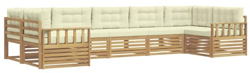 vidaXL Outdoor-Sofagarnitur mit Kissen 7 pcs Weiß und Creme, Gartensofa, Moderne Außenmöbel, Bequeme Sitze, Lounge am Pool, funktionale Design für die Terrasse