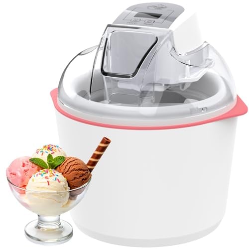 Ice Cream Maker - 1.6L Ice-cream Maker Machine for Gelato, Sorbet & Frozen Yogurt in 30 Minutes, Homemade Frozen Dessert Maker, Double Pre-Freeze Bowl, LCD Screen and Time, Perfect for 4-8 Servings