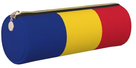 Longzehao Flag of Romania Print Leather Pen Pouch Storage case Makeup Bag Office Stationerys Markers Case.