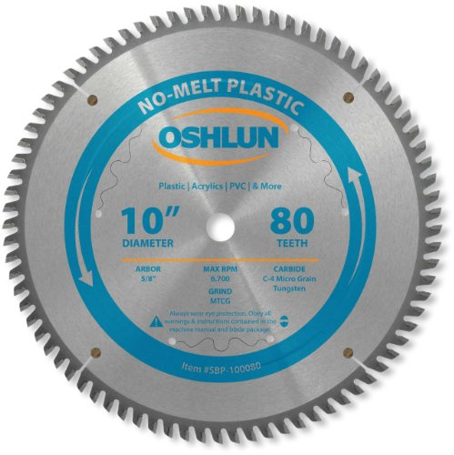 Oshlun SBP-100080 MTCG Sägeblatt mit 25,4 cm (10 Zoll), 80 Zähne, mit 5/8 Zoll Dorn für Kunststoffe