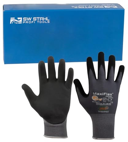 SW-Stahl 11533L Nylon Strickhandschuh Gr. 11 - Arbeitshandschuh Nitril | Feinstrickhandschuh in Grau/Schwarz mit PU-Foam Beschichtung, idealer Arbeitsschutz für Werkstattbedarf und Handwerk