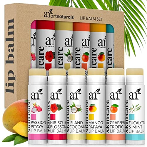 Artnaturals Natural Lip Balm Beeswax - Gift Set of Assorted Flavors - Chapstick for Dry, Chapped & Cracked lips - Lip Repair Therapy with Aloe Vera, Coconut, Castor & Jojoba Oil (Pack of 6)