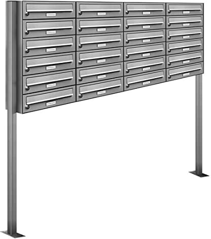 AL Briefkastensysteme 24er V2A Edelstahl Stand Briefkasten rostfrei als 24 Fach Briefkastenanlage Freistehend DIN A4 in Postkasten Design modern