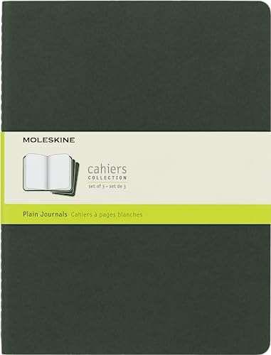 Moleskine Cahier Journal (3er Set Notizbücher mit blanko Seiten, Kartoneinband und Baumwollstickerei, Extra Large 19 x 25 cm, 120 Seiten), myrten-grün
