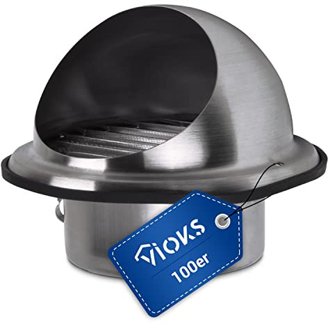 VIOKS Lüftungsgitter Edelstahl 100mm Abdeckung Dunstabzug Außen, Lüftungsgitter mit Insektenschutz, Wetterschutzgitter 100, Abdeckung Lüftung