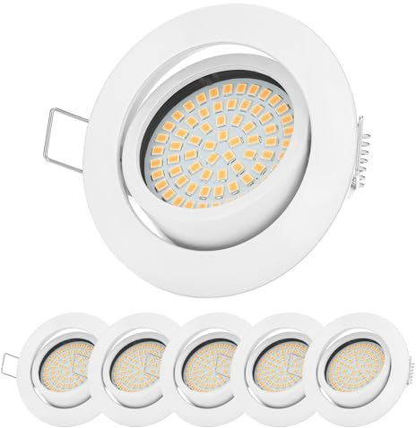 Sweet Led 6er Set LED Einbaustrahler 230V 3,5W Kaltweiß | 330lm 6500K Lochmaß 75mm | LED Spot flach Metall | LED Spots Deckenleuchte schwenkbar - Rund Weiß