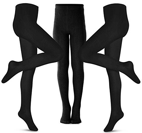 Lot de 3 leggings de danse sans couture en maille de coton torsadée pour filles, pieds recouverts, jaune/gris foncé/marron, Noir 3 pièces., 5-6 Years
