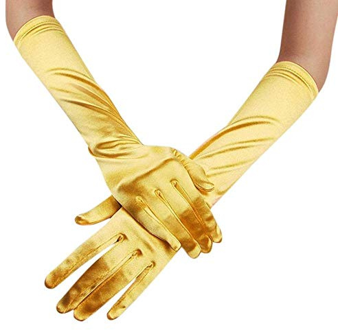 GIVBRO Damen Satin-Handschuhe, lang, Opern-/Hochzeits-/Abend-/Party-/Abschlussball-Kostüm, 1 Paar gelb