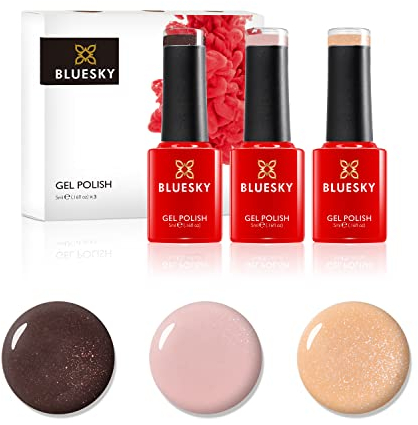 Ensemble de vernis à ongles en gel bluesky, poudre nue, rose glacé A050, Sand Candy SR34, Mocca Shimmer A014, 3x 5 ml, rose, nu, marron, (nécessite de guérir UV UV ou tour)