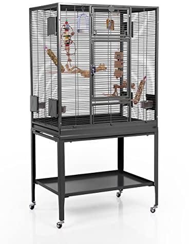 Montana Cages | Premium Vogelkäfig Madeira Single Vogelkäfig für Finken, Sittiche, erweiterbar, 4 Lenkrollen, 4 Edelstahlnäpfe, AVILON Pulverbeschichtet, Antik Edition, ca. 86 x 56 x 158cm