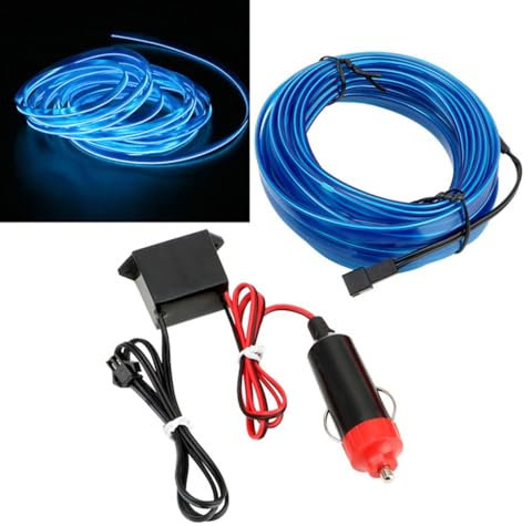 MiOYOOW El Wires - Filo di luce 5 m/16 ft, DC 12 V, striscia al neon luminosa impermeabile per interni auto, illuminazione interna a LED flessibile per decorazioni auto