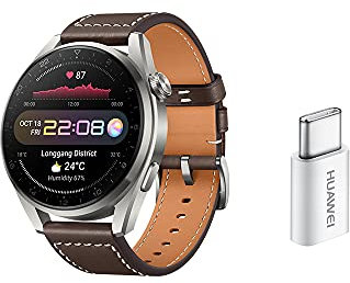 HUAWEI Watch 3 Pro Montre Connectée 4G Plus Adaptateur Type C, écran AMOLED de 1.43'' Pouces, eSIM, GPS, Bracelet en Cuir Marron