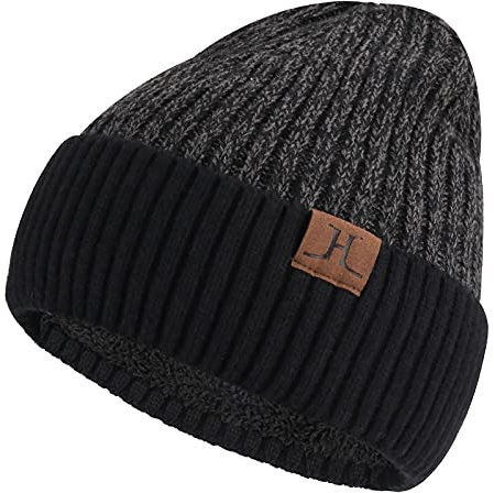 ZASFOU Winter Strickmütze für Herren Damen mit Fleece gefüttert, Warme Weiche Slouchy Mütze Herren, Unisex Totenkopfmütze mit gerollter Manschette bei kaltem Wetter