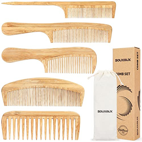 Haarkämme-Set für Männer und Frauen, Breiter Zahn, Natürliche Bambus-Haarbürste, Hitzebeständiger Styling-Kamm, Feiner Zahn, Handgefertigte, Antistatische Haarbürste für Langes, Kurzes, Dickes, Dünnes