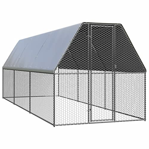 Tidyard Outdoor-Hühnerkäfig mit Wasserbeständige Überdachung Hühnerstall Kleintierstall Freilauf Hühnerhaus Kleintiere Haustier Outdoor-Gehege 2x6x2 m Verzinkter Stahl