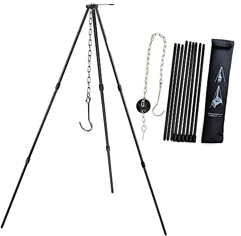 Trípode Plegable Portátil,Bastidor de Trípode Telescópico Trípode para Barbacoa Parrillas para Acampar con Cadena y Gancho,para el Hervidor de Goulash y la Parrilla Giratoria