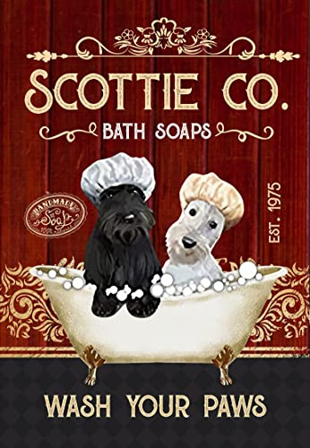 TNND Poster mit Scottish Terrier Dog & Co. Bad Soap Wash Your Paws Vintage Decor Poster Wall Art Decor Metall Sign Poster 20,3 x 30,5 cm