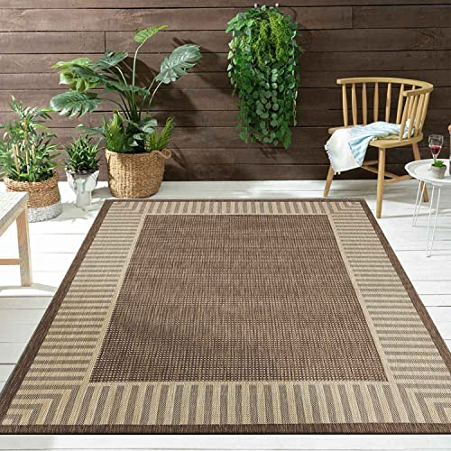 VIMODA In- und Outdoor Teppich Terrassen & Balkon Küche Wohnzimmer Teppich Bordüre, Farbe:Beige, Maße:160x220 cm