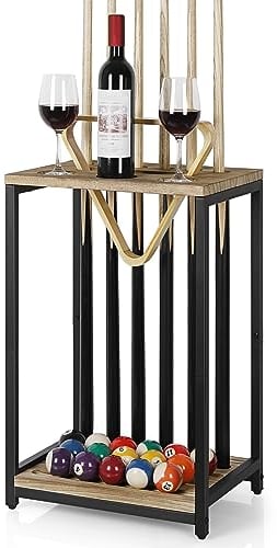 smusei Pool Stick Halter Pool Queue Halter Pool Queue Stick Rack Holz Billard Stick Halter für Billardzimmer Spielzimmer Club Pool Tisch Zubehör Hält 6 Queues, Bodenständer, Hellbraun