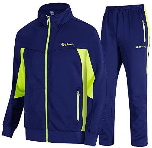 donhobo Fußball Trainingsanzug Herren Langarm-Sportbekleidung Atmungsaktives Sporttraining Fitness Laufanzug Jogginganzug Anzug Sporthose (02blau grün, XL)