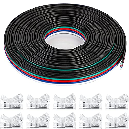 VISSQH 10 m 5-Pin LED Strip Extension Cable DC 12V-24V Connection Cable+ 10 Pack 5-pin 12mm LED Strip Connector for SMD 3528 2835 5050 5630 Plain LED strip & other DC 12 V, 24 V LED lighting