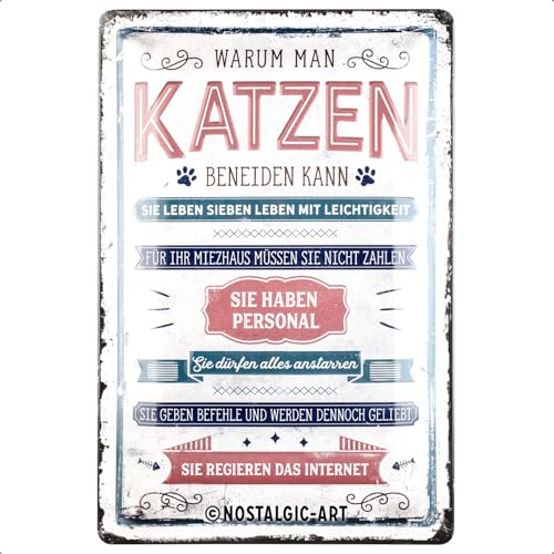 Nostalgic-Art Blechschild, Katzen beneiden – Pfotenschild Geschenk-Idee, aus Metall, Vintage-Design zur Dekoration, 20 x 30 cm, 22368