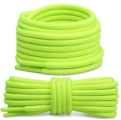 Stepace 2 Paar Premium Schnürsenkel runde reißfest Schuhbänder für Turnschuhe Laufschuhe Arbeitsschuhe Wanderschuhe und Trekkingschuhe, ca. 4,5 mm Durchmesser, 80 cm - 180 cm Länge Neongrün 140