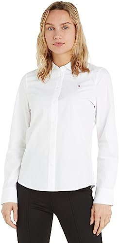 Tommy Hilfiger Femme Blouse Organic Regular Shirt Chemisier, Blanc (Th Optic White), 32