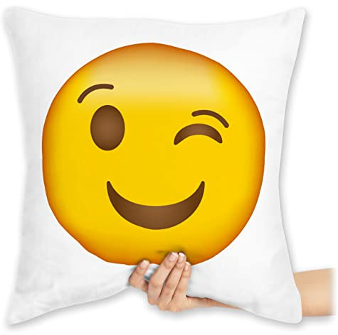 Shirtracer Kissen 40x40 Zierkissen - Statement - Zwinker Emoticon - 40 x 40 cm - Weiß - mit Spruch Statements Smile Pillow sprüche