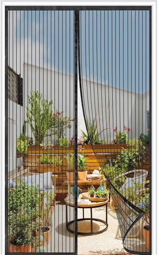 Magnetic Fly Screen Door 145 x 250cm,Mesh Curtain,32 Magnet,Magnetic Top-to-Bottom Seal Snaps Shuts Automatically, Easy to Install Without Drilling,Keep Fresh Air in,Black