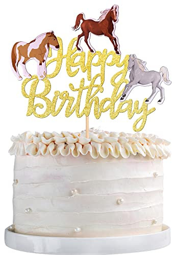 1 Stück Pferde Tortendeko Geburtstag Cake Toppers Wildes Tier Kuchen Deko Horse Dekoration Pferde Tortendeko für Baby Dusche Thema Party Torte Dekorationen Gold