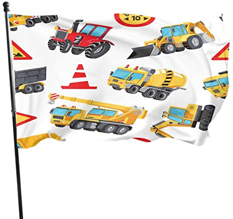 Bunte Spielzeug-LKW-Flagge, 90 x 150 cm, doppelseitig, Autos, Straßenschilder, Traktor, Bagger, Maschine, Betonmischer, Outdoor, dekoratives Banner, große Willkommensflagge, Zuhause, Garten, Hof,