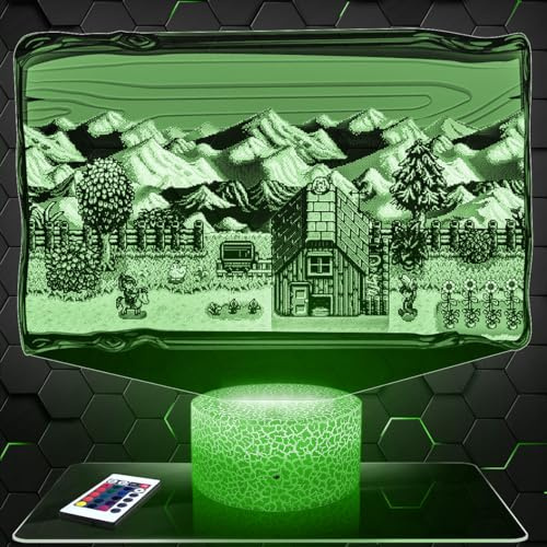 Lampephoto.fr - Lampe Stardew V 3D Touch Nachtlicht Videospiele | Made in France, Sockel wählbar, dimmbar, Batterie/USB, HD-Lasergravur, Geschenk für Gamer & Geeks