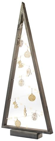 BOGATECO Árbol de Navidad de madera con LED de 104 cm de alto | Decoración de madera incluida | Decoraciones navideñas | 100 LED |