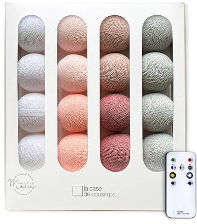 La Case de Cousin Paul Guirlande Lumineuse Chambre Enfant Boules Coton Tissé LED, Télécommande, Programmable, USB, Fabriquée à la Main, Artisanale - 16 Boules (L'opéra)