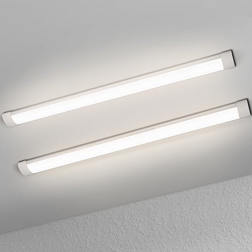 muzha 2 Packs LED Batten Lights,PC Body, 5FT 50W 6500k 5000lm,Low Profile Wall or Ceiling Surface Mounted Fitting for Home/Workshop/Office/School Restaurant (5FT)