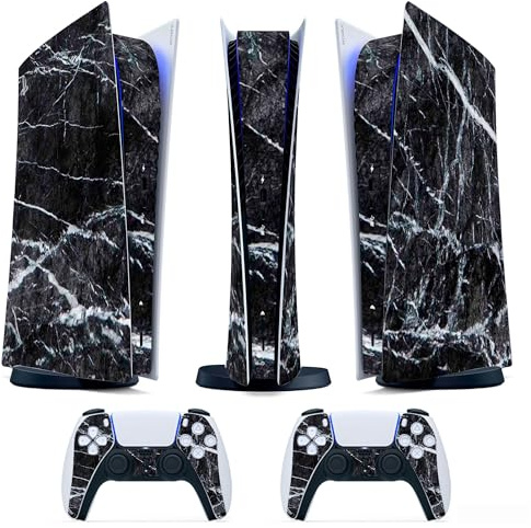 Skin Adhésif - Compatible pour PS5 - Cover pour personnaliser la Console - Film Vinyle Amovible - Qualité HD Satin Mat (Digital, P5-D004 - marbre blanc noir)