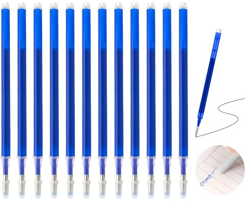 Upgraded Ersatzminen 0,7mm - 12 Stück - Kompatibel mit Pilot FriXion (Blau) - Tintenroller, Radierbar, 400m Schreiblänge - Austauschbare Mine