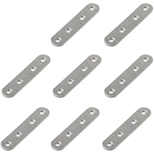Leliafleury 8Pcs Straight Brackets Stainless Steel Flat Joining Plates Mending Plates Connecting Plates Flat Metal Brackets for Repair Fixing Wood Furniture, 76 x 16mm