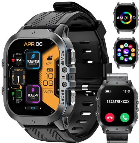 LIGE Smartwatch Uomo con Telefonica Chiamata, 1.96 pollici AMOLED Schermo, 400 mAh Batteria, 2 Cinturini, IP68 Impermeabile Fitness Frequenza Cardiac Android iOS Compatible Smartwatch