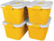 Aoki Box Lot de 4 Boites de Rangements plastique avec Couvercle, Clips de Fermeture, 45L, Jaune - Étanche, Anti Humidité - Sans BPA - Coins Arrondis - Idéal pour, Jouets, Vêtements, Nourriture